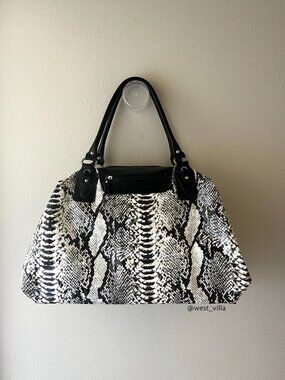 Snakeskin Weekender Tote Duffle Bag Soft Material White Black